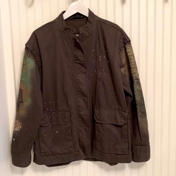 Zara Green Graffiti Khaki Jacket - Picture 3 of 7